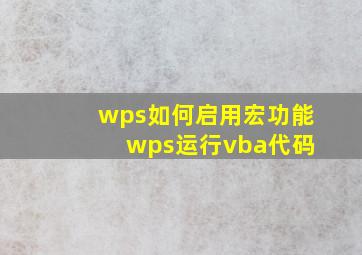 wps如何启用宏功能 wps运行vba代码